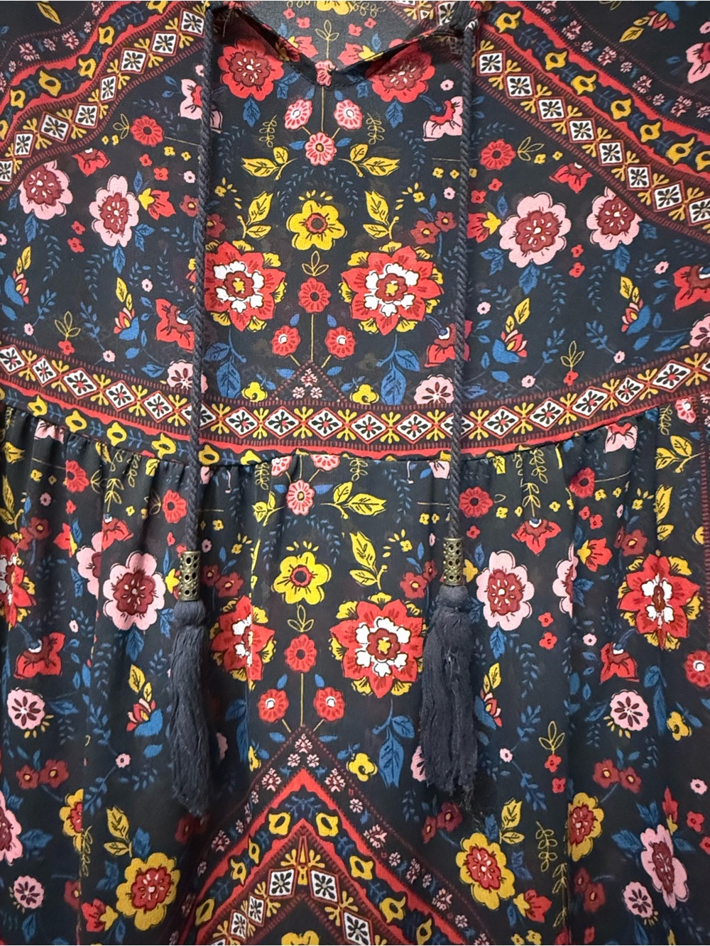 Xhilaration Boho Floral Tunic Dress | Sheer Bell Sleeve | Size Large - Picture 2 of 7